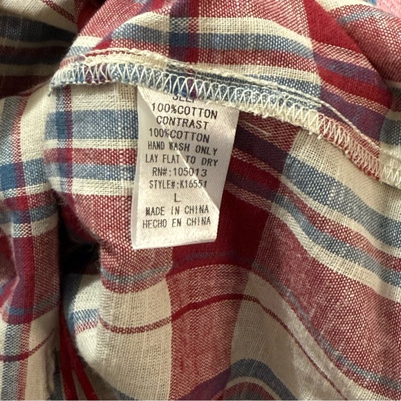 Savanna Jane Women‎ Sz Large Floral Embroidered Plaid Top Blouse roll tab sleeve - Picture 8 of 10